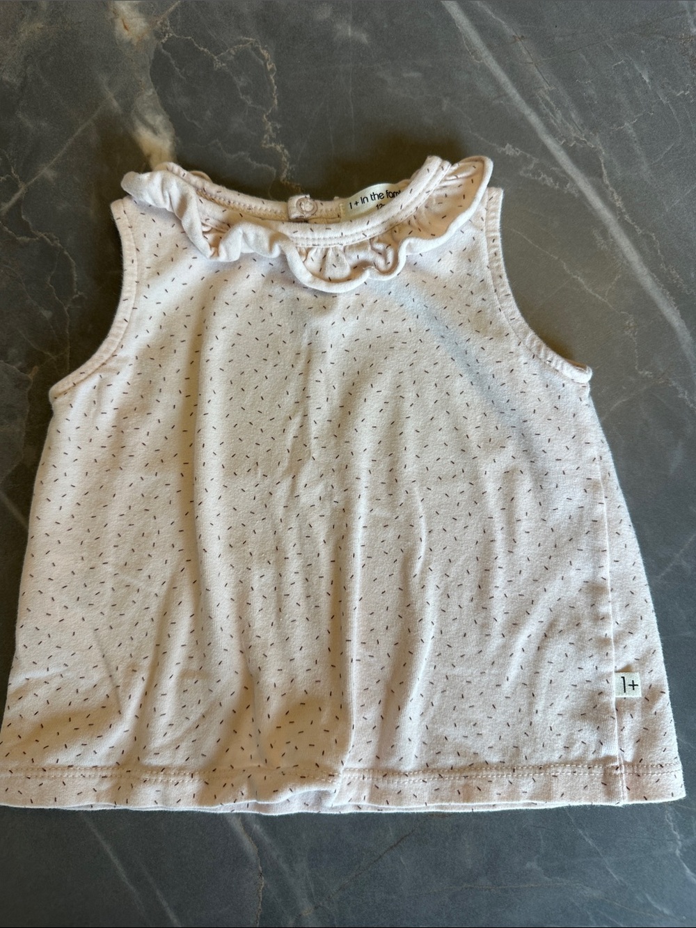 Girls' White Ruffle Neck Tank Top with Micro Dot Print